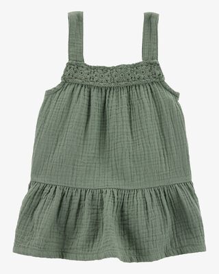 Product image 1 of Baby Gauze Crotchet Knit Tank - Olive