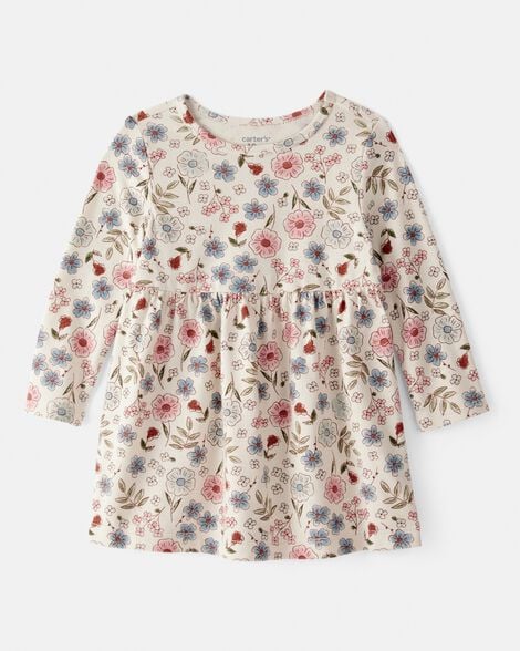 baby girl floral long-sleeve knit dress - cream