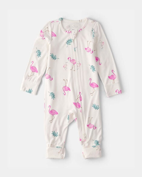 Image of Baby Girl Flamingo PurelySoft 2-Way Zip Sleep & Play Pajamas - Ivory