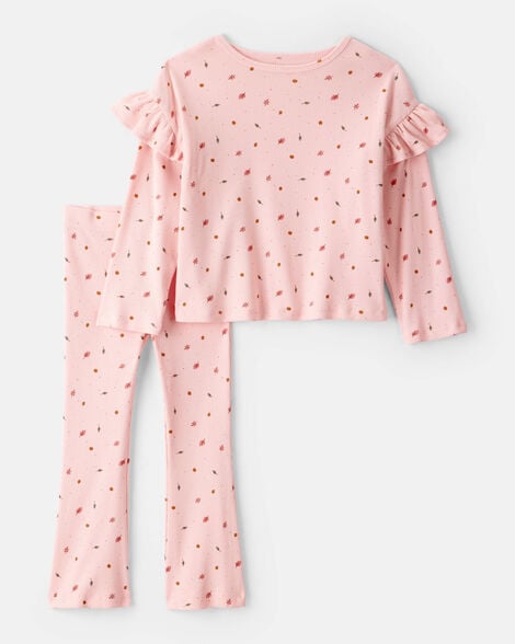 toddler girl 2-piece print cotton long-sleeve tee & pant set - pink