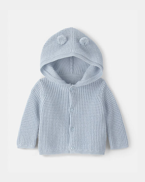 baby boy bear ears hooded sweater - blue