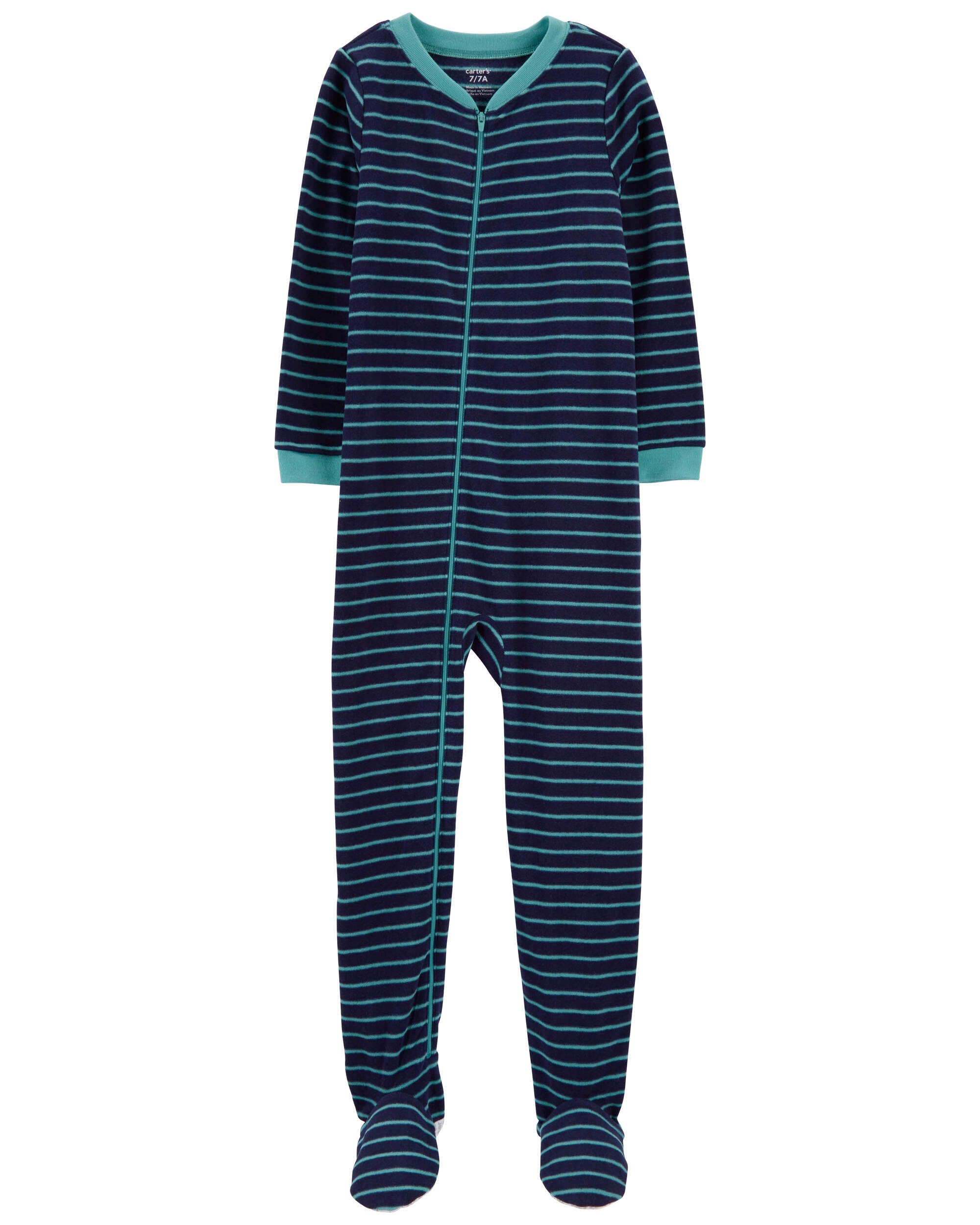 Kid 1 Piece Striped Fleece Footie Pajamas