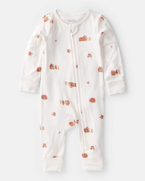 baby fall print purelysoft long-sleeve 2-way zip sleep & play pajamas - white