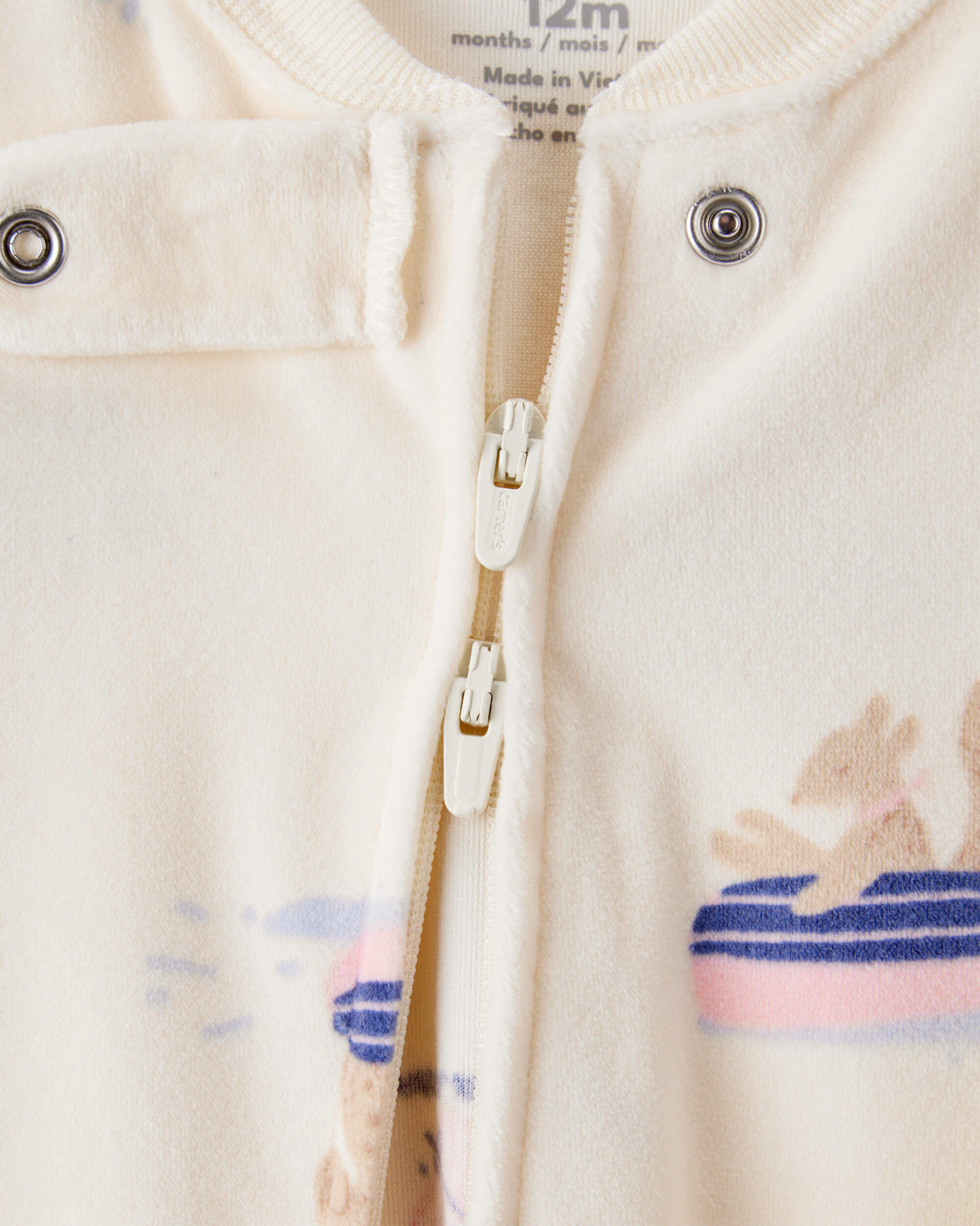 Toddler Girl Snow Animals Snug Fit Long-Sleeve 2-Way Zip 1-Piece Pajamas - Ivory