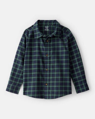 Boys Plaid Button-Down Shirt - Green/Navy