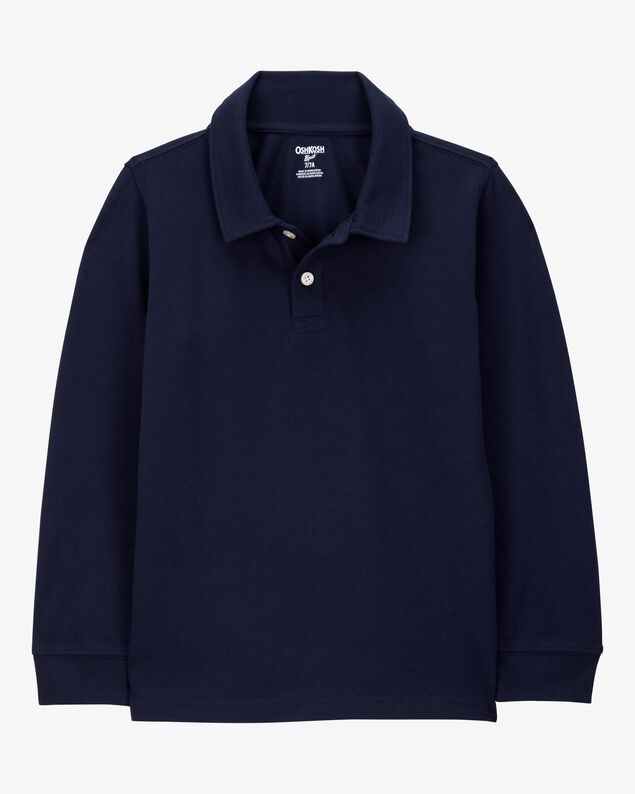 Product image 1 of Kid Pique Long-Sleeve Polo Shirt - Navy