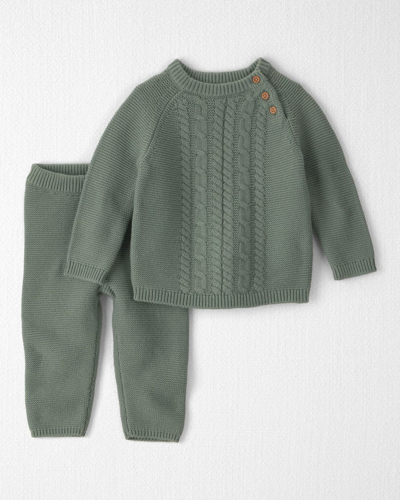 Little Planet by Carter's Baby Boys' or Baby Girls' Cable-Knit Long-Sleeve Top and Pants, 2-Piece Set - Moss