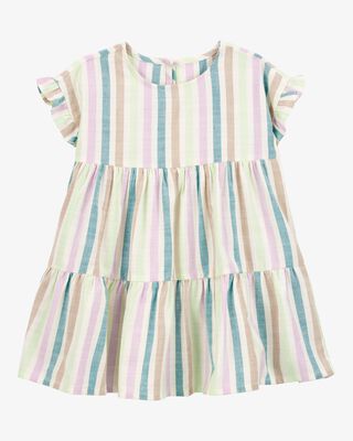 Product image 1 of Toddler Striped Tiered Linen Look-Alike Dress