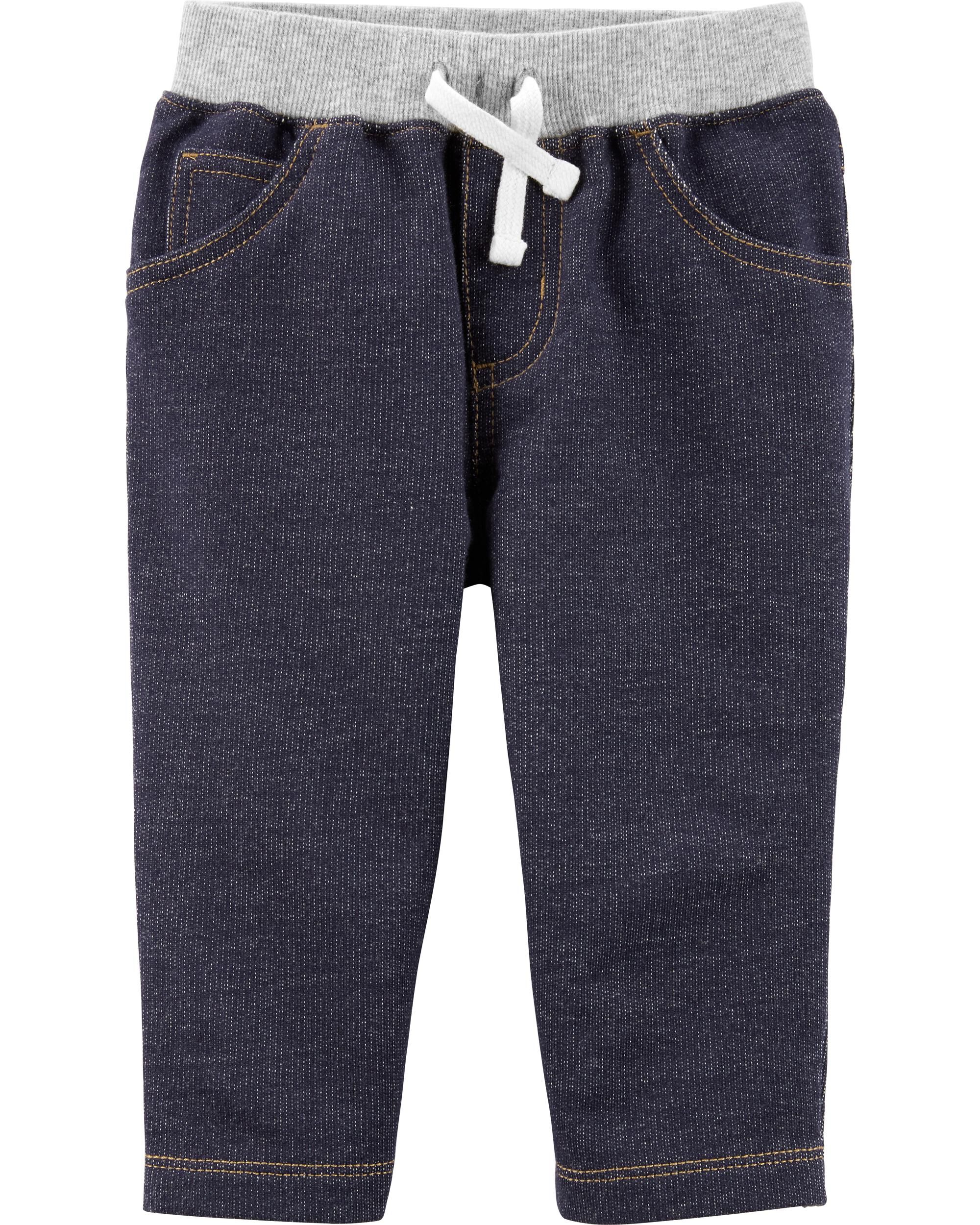 Boys Infant /& Toddler Denim Pants-Ribbed Elastic Waist Pull On