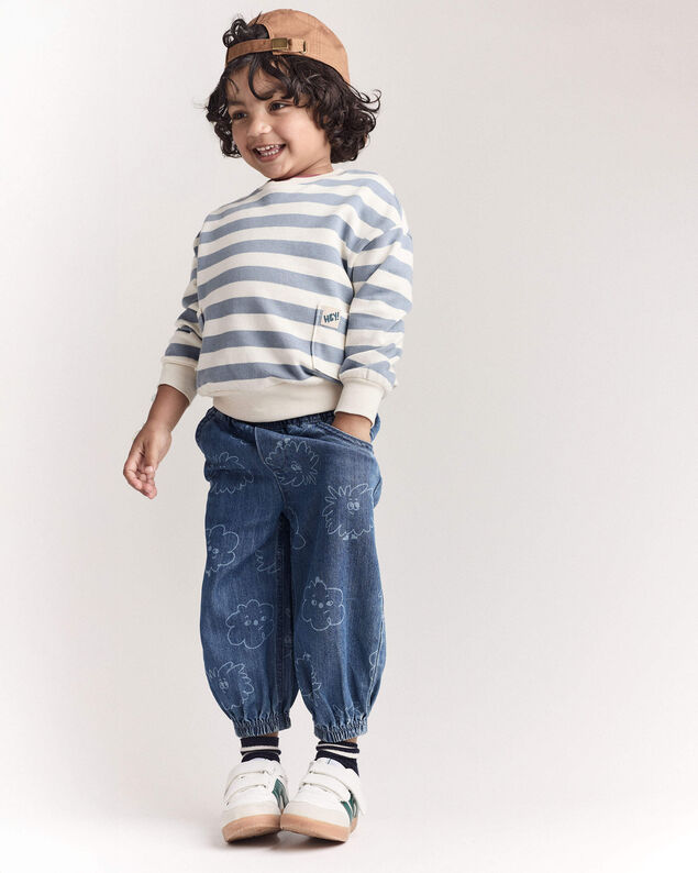 Product image 2 of Toddler 'Hey!' Striped Otter Sweatshirt™ with Pockets - Blue/Cream