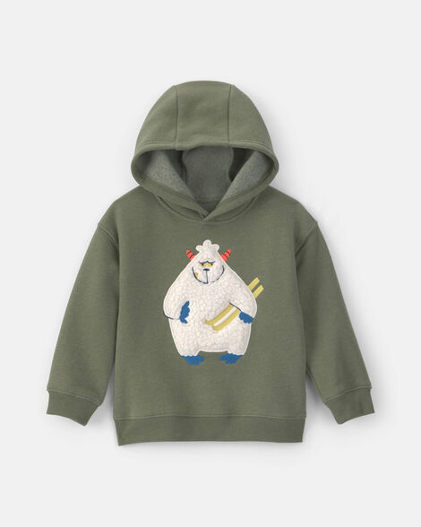 toddler boy yeti fleece hoodie - olive green