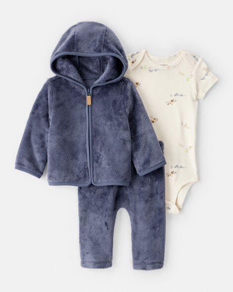 baby boy 2-piece print velour jacket outfit set - navy