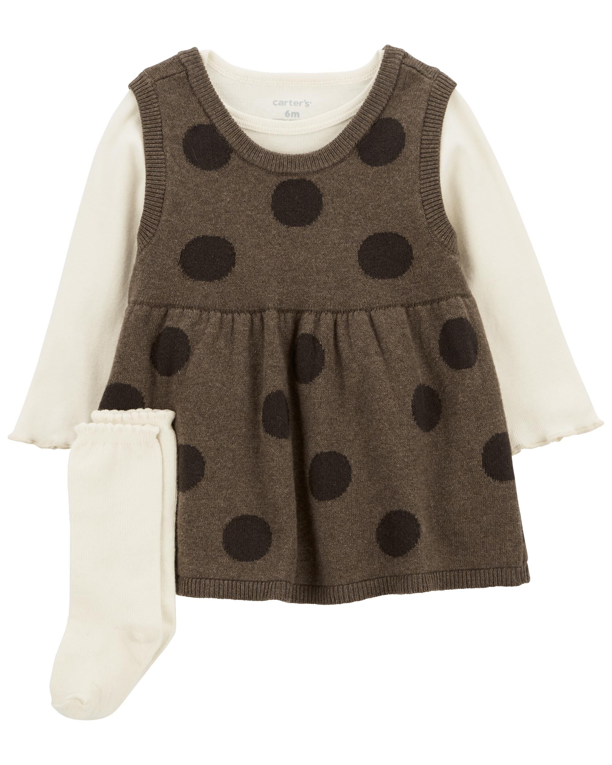 Baby 3-Piece Holiday Bodysuit & Plaid Skirtall Set
