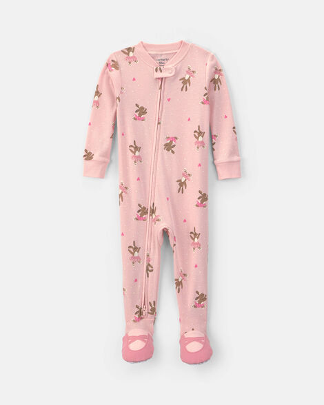 toddler girl ballerina bunny cotton snug fit 1-piece pajama - pink