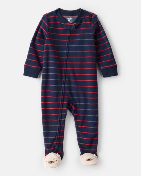 toddler boy striped loose fit 1-piece pajamas - navy