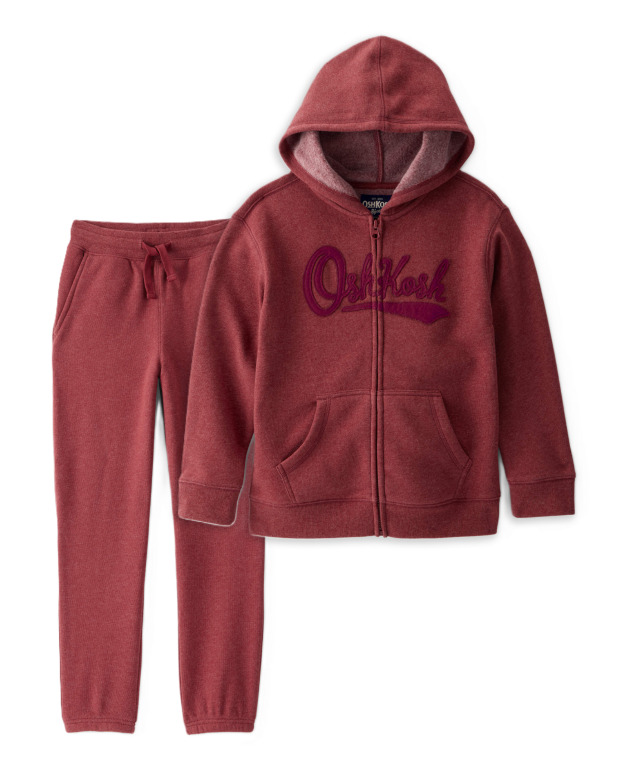 Boys 2-Piece OshKosh Daydream Fleece Logo Jacket & Joggers Set - Red