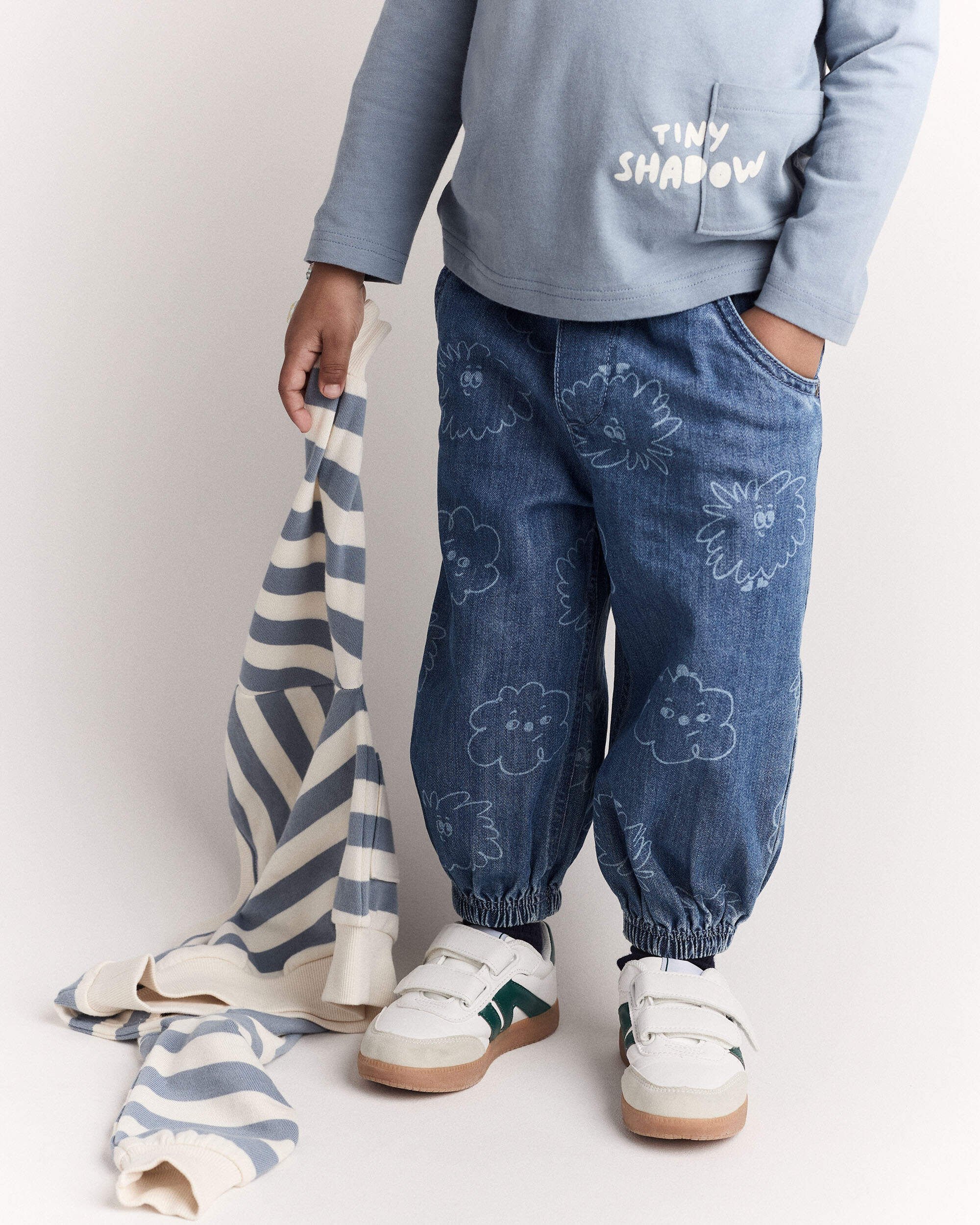 Toddler 'Tiny Shadow' Long-Sleeve Pocket Graphic Tee - Blue