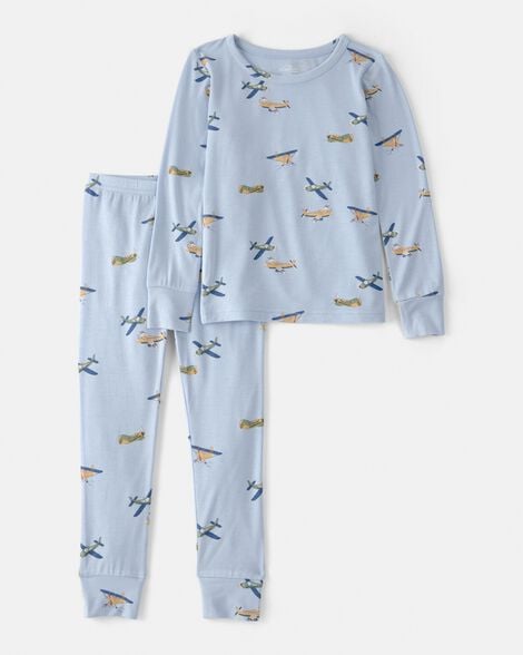 toddler boy plane purelysoft 2-piece pajama set - blue