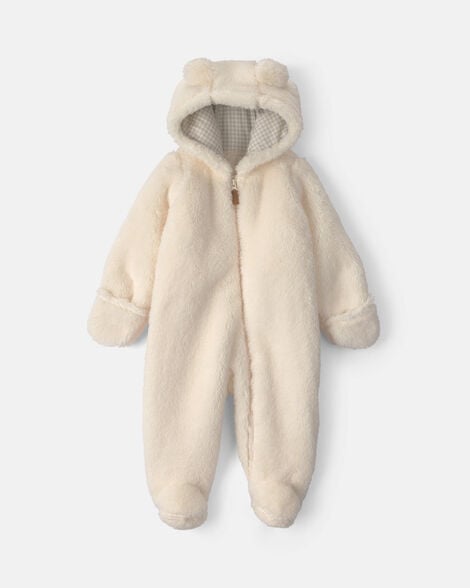 baby bear teddy fleece long-sleeve jumpsuit - cream