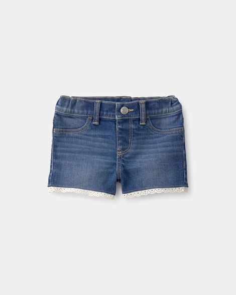 Baby Girl Eyelet Trim Denim Shorts - Dark Wash