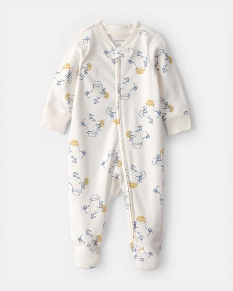 baby duck 2-way zip 100% cotton sleep & play pajama - cream