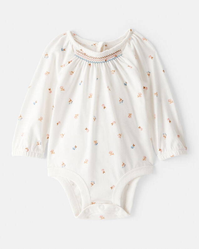Product image 1 of Baby Girl Floral Print Long-Sleeve Fashion Bodysuit - Ivory