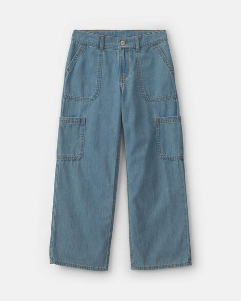 Girls Straight-Leg Cargo Jeans - Medium Wash