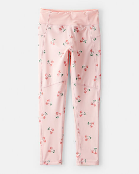 girls cherry print active leggings - pink