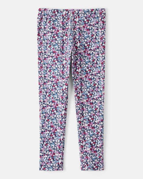 Product image 2 of Girls Floral Cotton Pull-On Stretch Leggings - Purple