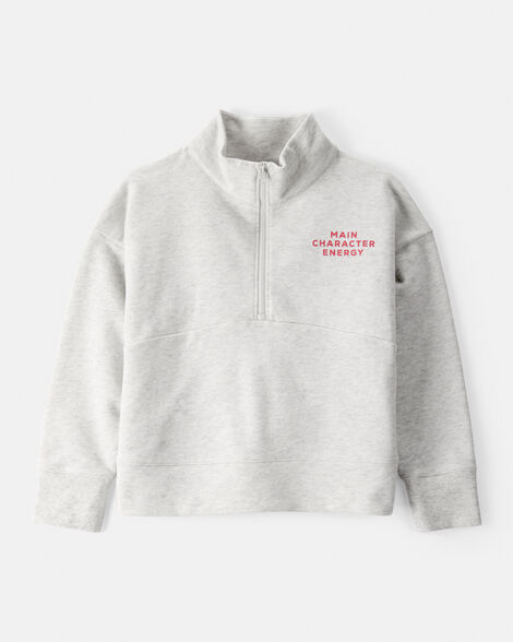 Product image 1 of Girls Main Character Energy Quarter-Zip Pullover Sweatshirt - Grey