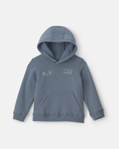 toddler boy 'make room for the vroom' checkered flag fleece hoodie - blue
