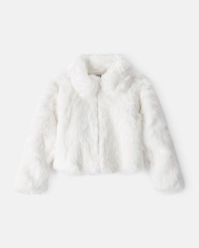 Product image 1 of Girls Long-Sleeve Faux Fur Fashion Jacket - White
