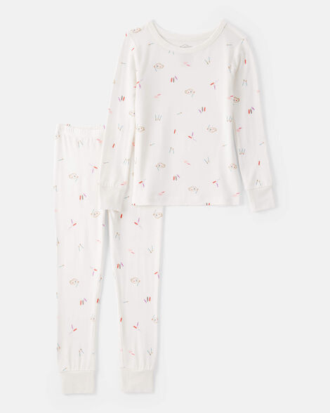 girls print purelysoft long-sleeve 2-piece pajamas - ivory