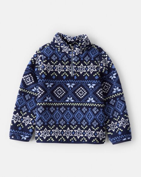 Boys Fairisle Quarter-Zip Sherpa Pullover Sweatshirt - Navy