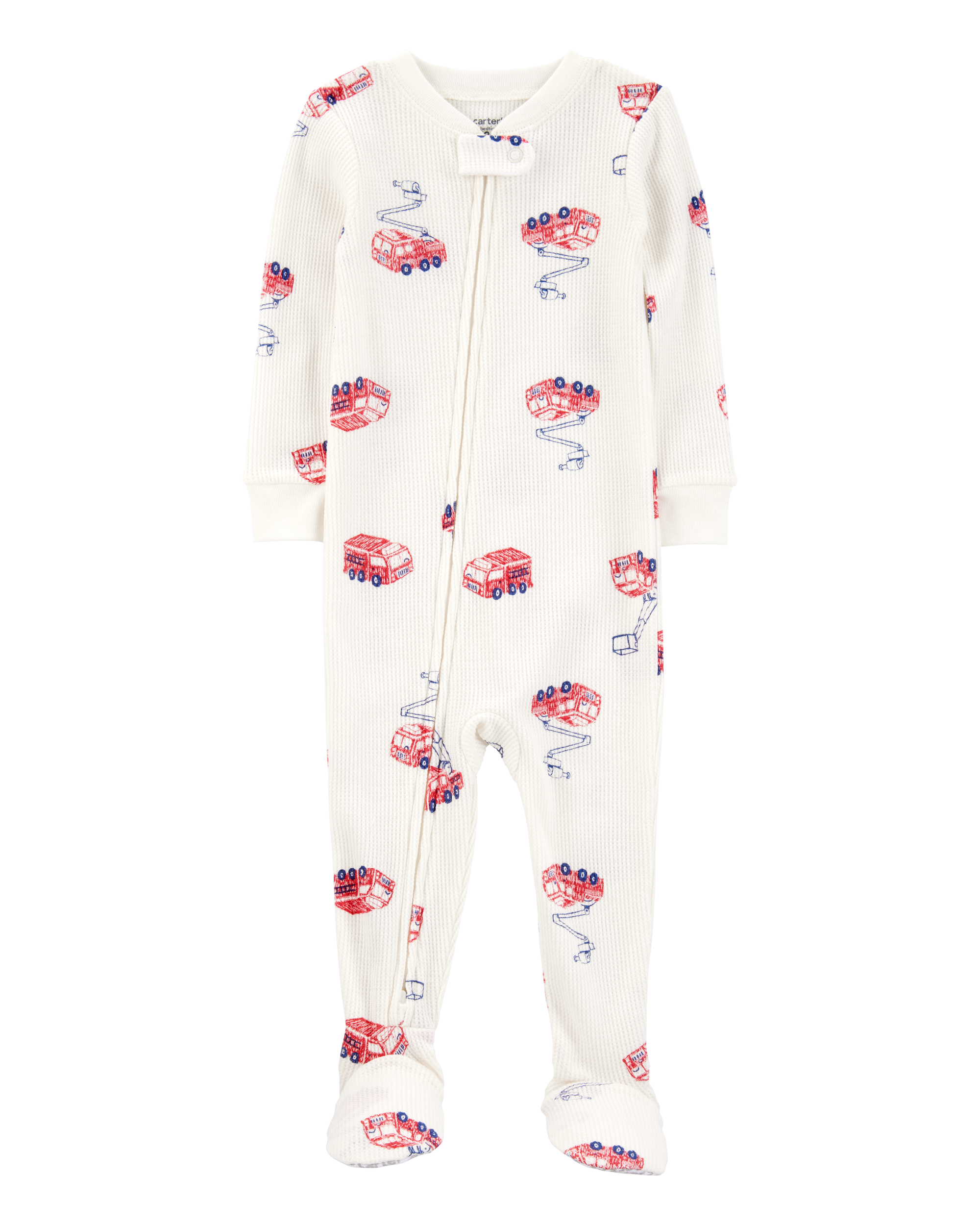 Toddler Boy Fire Truck Print Waffle Knit Footie 1-Piece Pajamas
