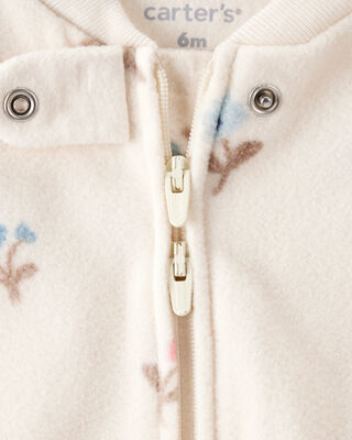 Product image 2 of Baby Girl Floral Print Loose Fit Long-Sleeve 2-Way Zip Sleep & Play - Cream