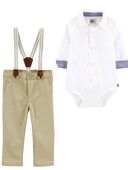 Multi - Baby 2-Piece Button-Front Bodysuit & Twill Suspender Pants Set, Selected