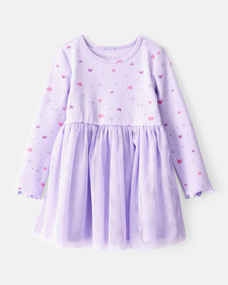 Product image 1 of Toddler Girl Heart Print Long-Sleeve Dress - Purple