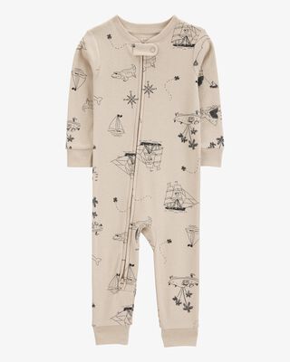 Product image 1 of Baby Pirate Print Snug Fit Cotton Footless 1-Piece Pajamas - Khaki