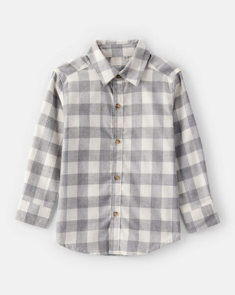 Toddler Boy Plaid Cotton Long-Sleeve Button-Down Shirt - Grey
