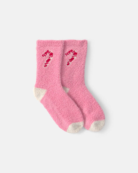 toddler girl candy cane christmas cozy socks - pink