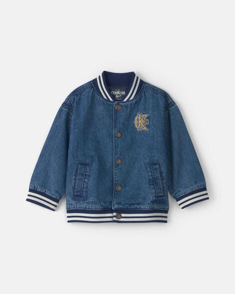 Toddler Boy Varsity Denim Jacket - Medium Wash