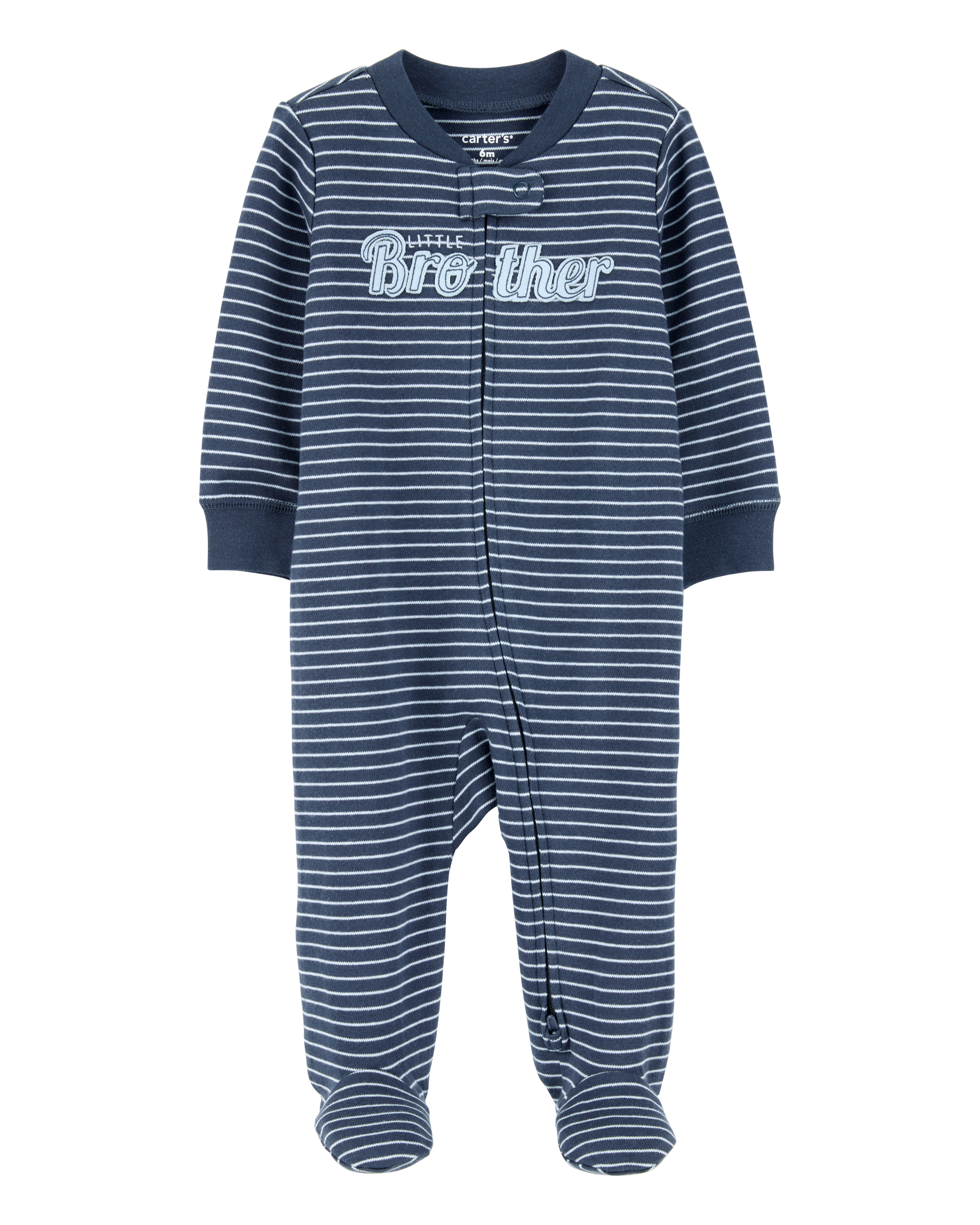 Baby Boy Striped Little Bro 2-Way Zip Cotton Sleep & Play Pajamas - Blue