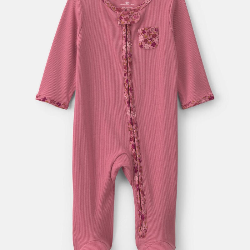 Baby Girl Floral Cotton 2-Way Zip Sleep & Play Pajamas - Pink