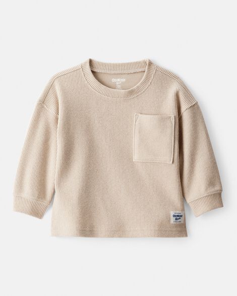 Baby Boy Ribbed Long-Sleeve Pocket Tee - Tan