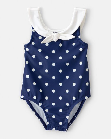 baby girl polka dot 1-piece swimsuit - navy