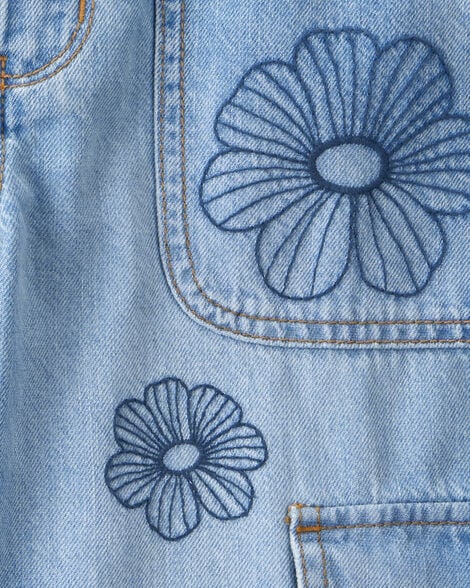 Girls High-Rise Denim Cargo Jeans - Blue