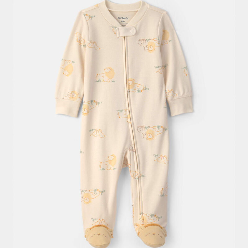 Baby Lion 100% Cotton 2-Way Zip Sleep & Play Pajamas - Ivory