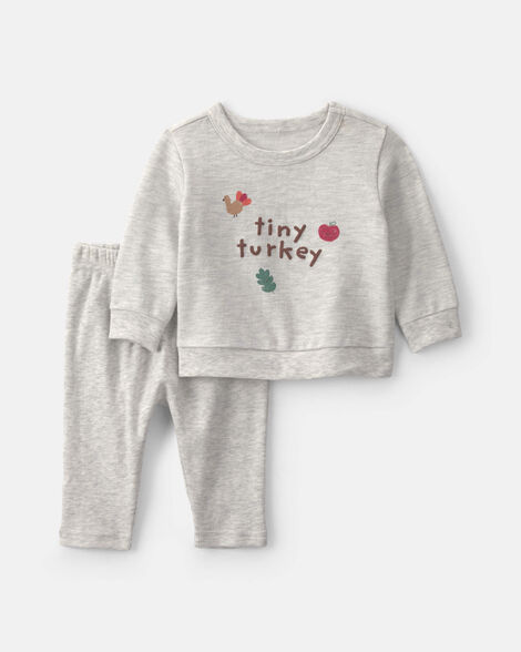 baby 2-piece 'tiny turkey' french terry top & pant set - grey