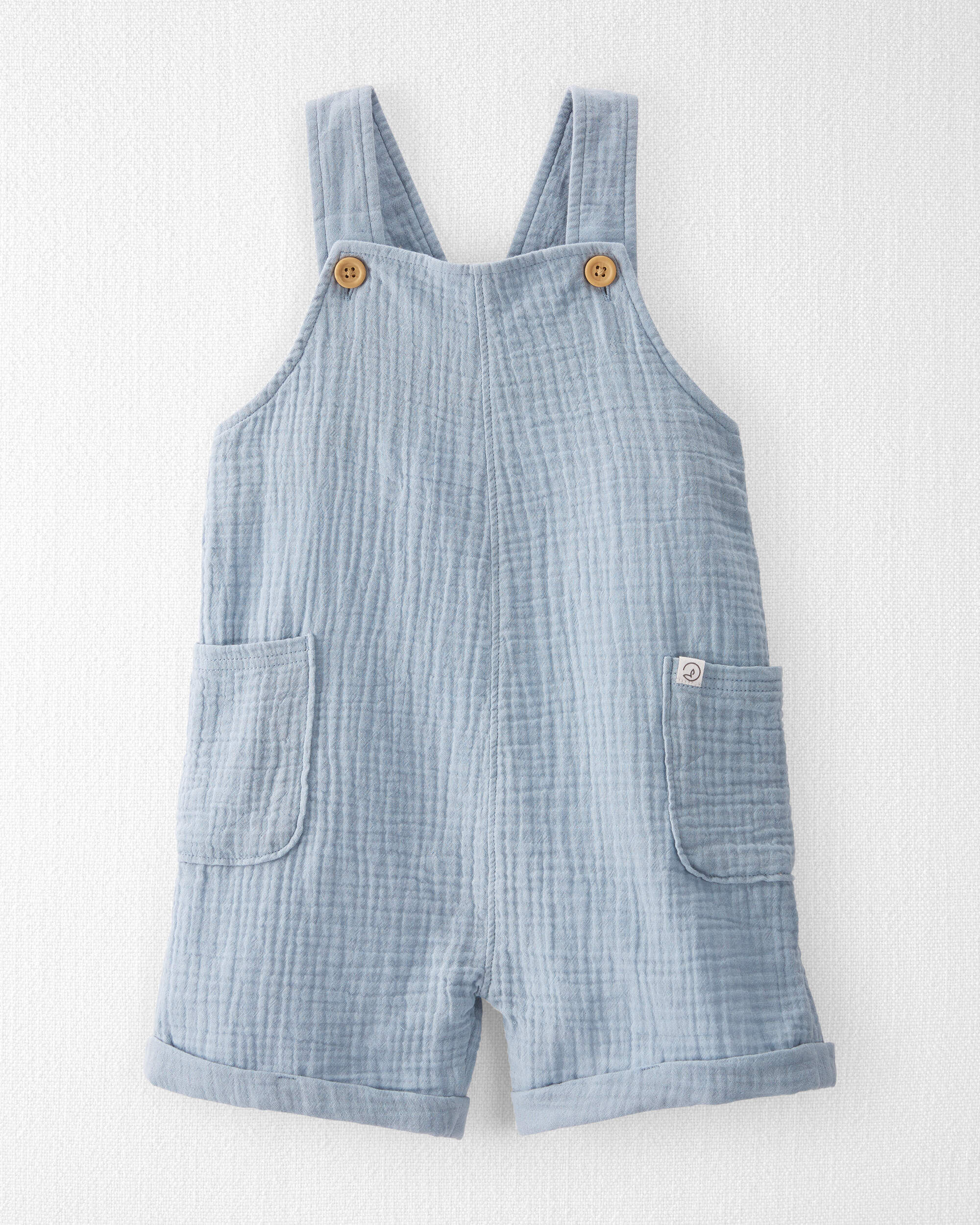 Toddler Organic Cotton Gauze Shortalls in Green - Little
